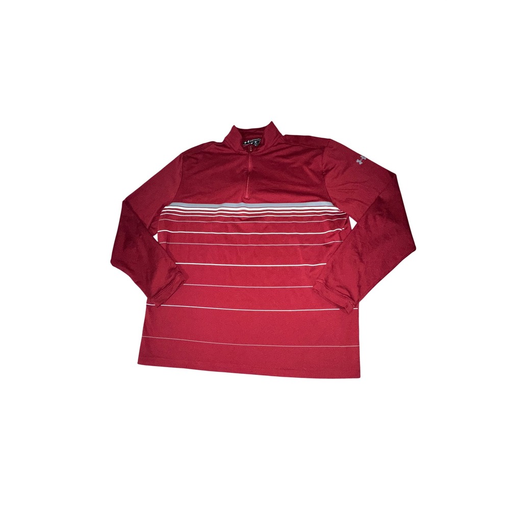 Under Armour Mens ColdGear Infrared 1/4 Zip Pullover Red Striped XL Loose Fit